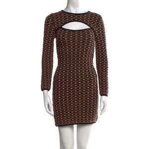 M Missoni Black and Brown Geometric Long Sleeve Dress